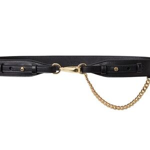 Lauren Ralph Lauren Black Leather Belt with Gold Chain Accent